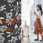 Band-waist Ruffled Floral Midi Skirt