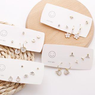 3 Pair Set: Rhinestone / Shell / Alloy Earring