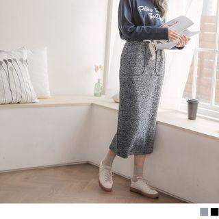 Slit-back Drawstring Melange Fitted Skirt