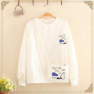 Inset Crossbody Bag Cat Print Sweatshirt