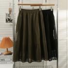 Mesh-overlay Midi Skirt
