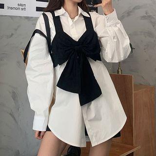 Plain Shirt / Bow Accent Cropped Camisole Top