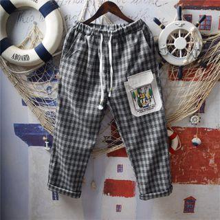 Embroidered Cartoon Plaid Pants