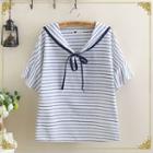 Sailor Collar Stripe Short-sleeve T-shirt