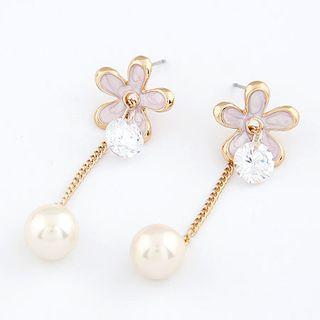 Rhinestone & Faux-pearl Flower Drop Earrings