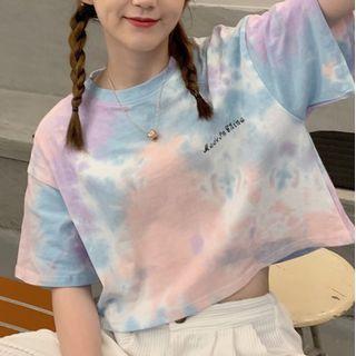 Short-sleeve Lettering Tie Dye Cropped T-shirt