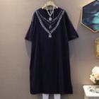 Short-sleeve Rhinestone A-line T-shirt Dress
