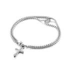 Fashion Simple Cross 316l Stainless Steel Double Bracelet Silver - One Size