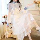 Lace Trim Blouse / Mesh Midi A-line Skirt / Set