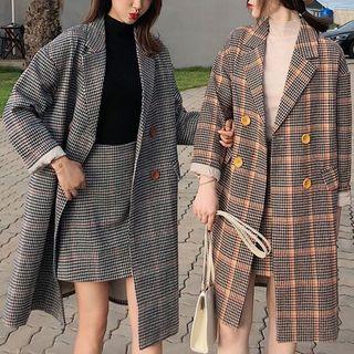Double Breasted Plaid Coat + Skirt
