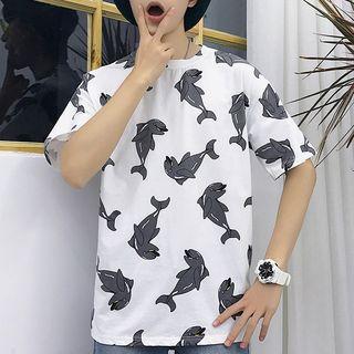 Short-sleeve Dolphin Print T-shirt