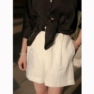 High-waist Wide-leg Linen Shorts