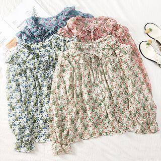 Ruffled Floral Chiffon Shirt