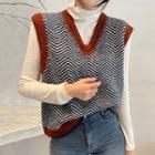 Patterned Sweater Vest / Long-sleeve Top