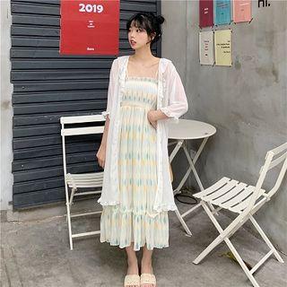 Spaghetti Strap Mid Printed Dress / Light Jacket