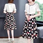 Mock Two-piece Short-sleeve Printed A-line Dress