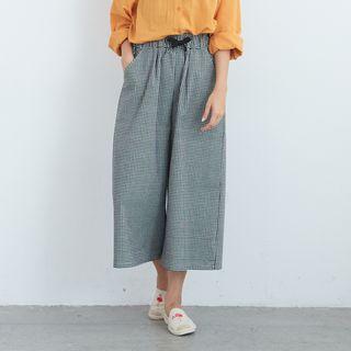 Cropped Drawcord Plaid Wide-leg Pants