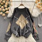 Cutout Off-shoulder Oversized Color Block Knit Top