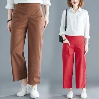 Plain Cropped Shift Wide-leg Pants