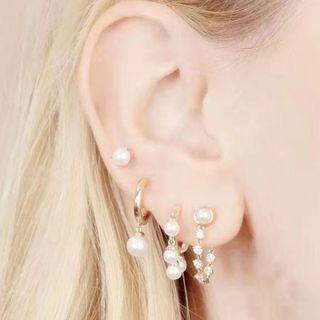 Bead Ear Stud Set Set Of 4 - Gold & White - One Size