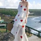 Heart Printed Ruffle Sleeveless Dress