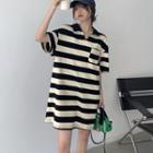 Short-sleeve Striped Collared T-shirt / Mini Dress