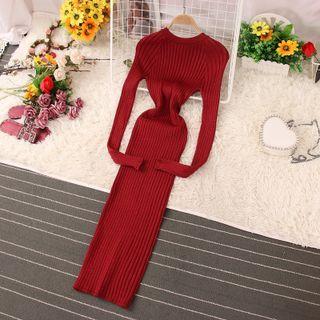 Ribbed Knit Maxi Sheath Dress