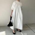 Elbow Sleeve Mock Neck Dress White - One Size