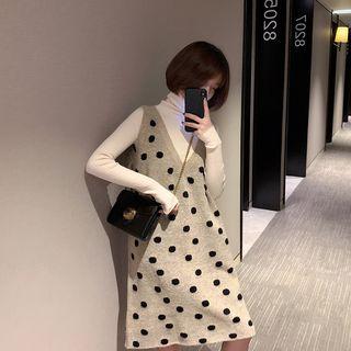Dotted Mini Pinafore Knit Dress