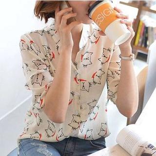 Cat-print Chiffon Shirt