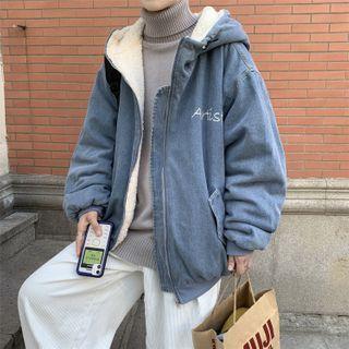 Long-sleeve Lettering Fleece Denim Jacket