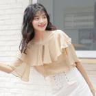 Gingham Off-shoulder Elbow-sleeve Chiffon Top