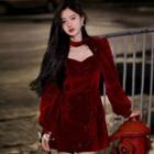 Long-sleeve Mock-neck Cutout Mini A-line Skirt