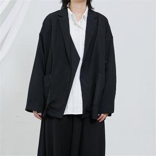 Plain Single-button Blazer Black - One Size