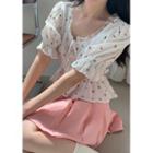 Cherry Pattern Peplum Blouse
