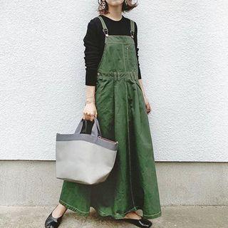 Plain Denim Jumper Dress Green - One Size