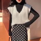 Cable Knit Vest / Turtleneck Knit Top / Dotted Midi Skirt