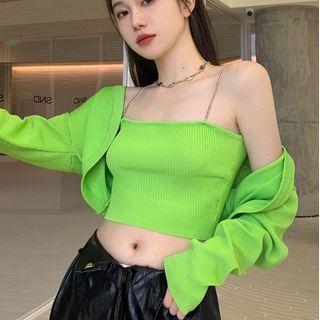Set: Crop Camisole Top + Cardigan