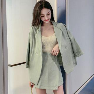 Set: Double-breasted 3/4-sleeve Blazer + Skort