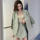 Set: Double-breasted 3/4-sleeve Blazer + Skort
