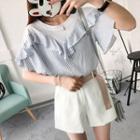 Flounced Striped Short-sleeve Top