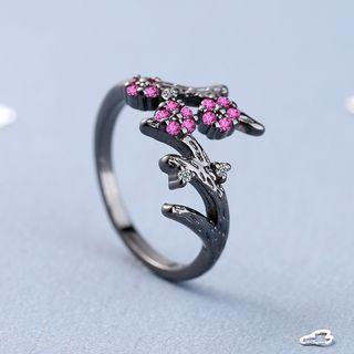 Rhinestone Open Ring Black Gold - One Size