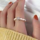 Genuine Pearl Smiley Bead Ring Ring - 925 Silver - Pearl - White & Silver - One Size