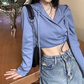 Plain Tie-back Hoodie As Figure - One Size