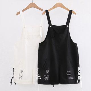 Cat Print Lace-up Jumper Shorts