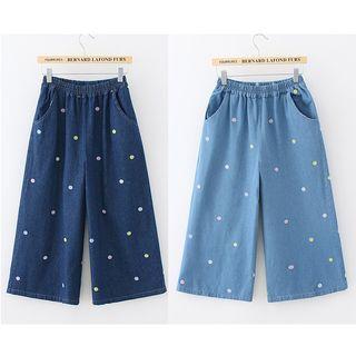Dotted Embroidered Cropped Wide-leg Jeans