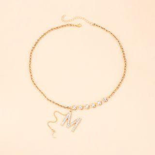 Rhinestone Lettering Chain Necklace 1 Pc - Gold - One Size