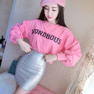 Set : Letter Long-sleeve T-shirt + Mini Skirt