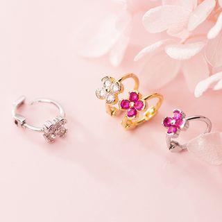 925 Sterling Silver Rhinestone Flower Hoop Earring