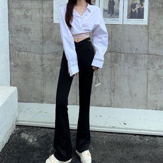 Tie-strap Crop Shirt / Boot-cut Pants
